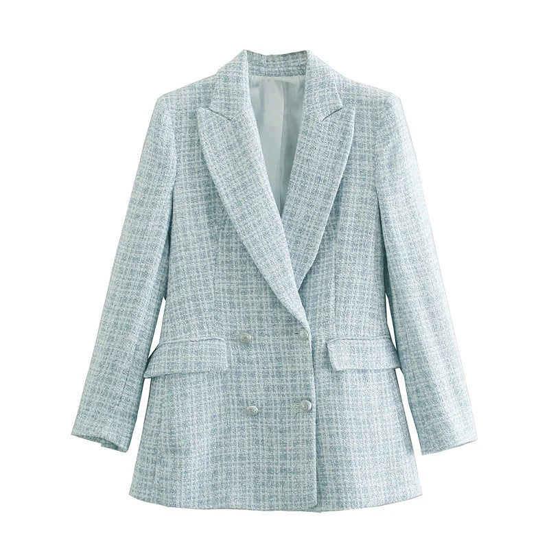 Creamtopmall Tweed Blazer Vintage Double Breasted Coat