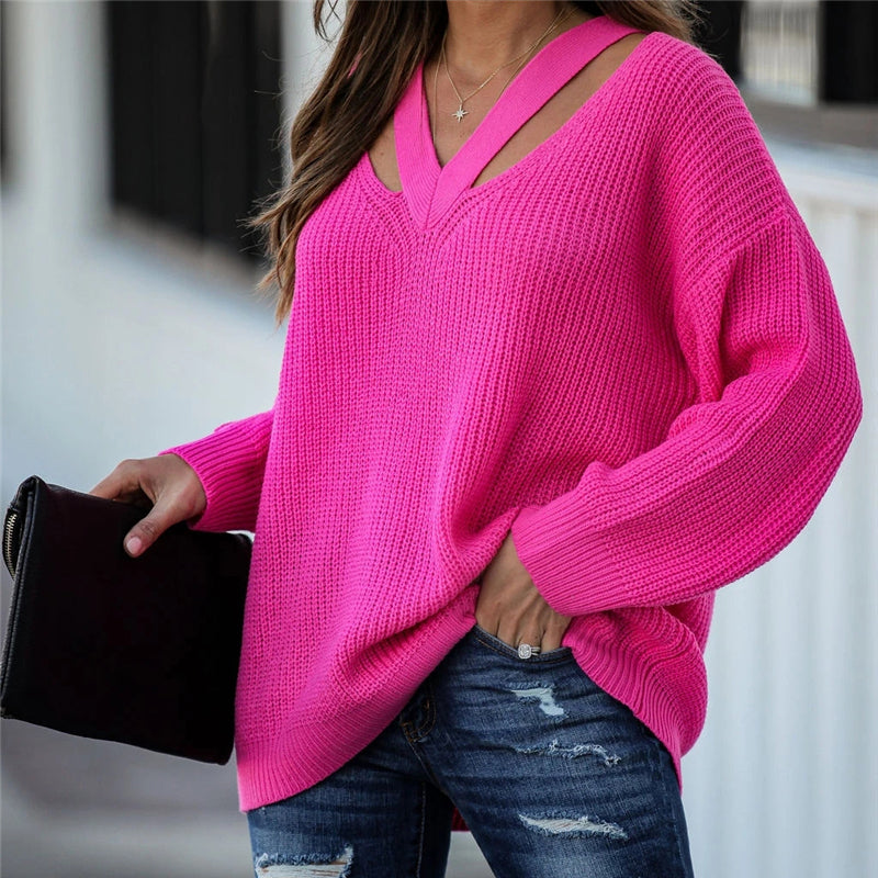 Creamtopmall Chic V Neck Casual Oversize Pullover