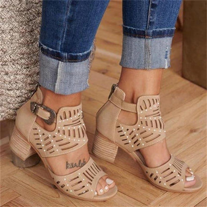 Creamtopmall Buckle Peep Toe Hollow Out  Shoes