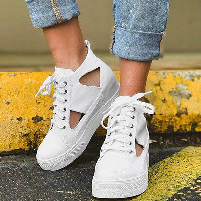 Creamtopmall Fretwork Lace-up Canvas Flat Shoes