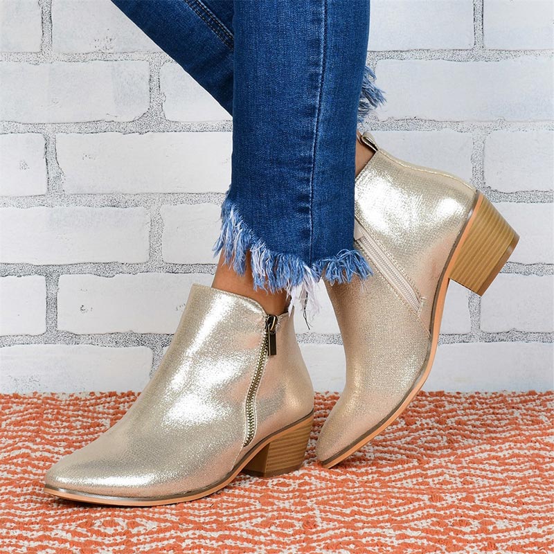 Creamtopmall Zipper Thick Heel Ankle Boots