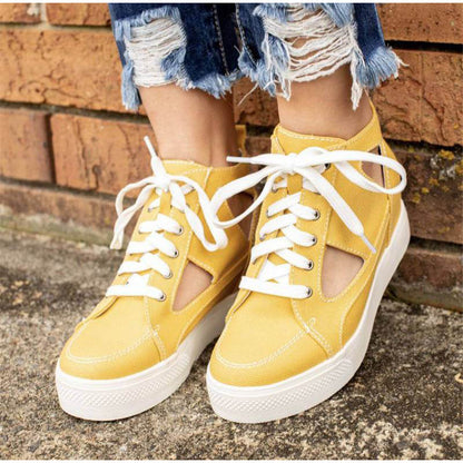 Creamtopmall Fretwork Lace-up Canvas Flat Shoes