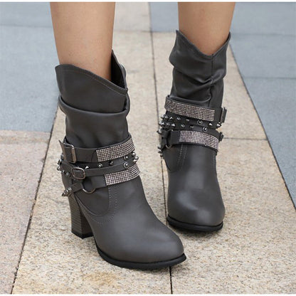 Creamtopmall Rivet Buckle Strap Boots