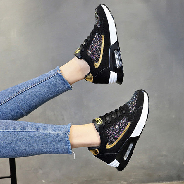 Creamtopmall Air-cushioned Flat Vulcanized Bling Sneakers