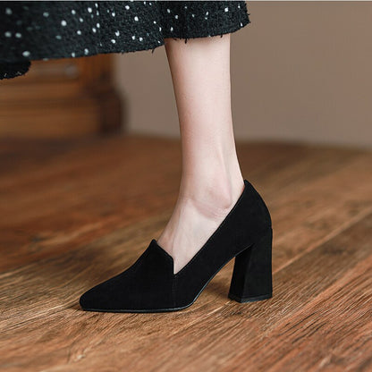 Back to school 2023 spring Women's pumps Natural Leather 22-24.5cm Sheep suede upper pointed Thick high heels shoes for women 4/6/8cm heel