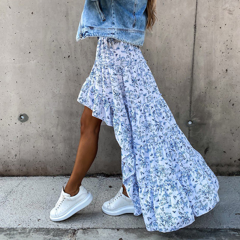 Creamtopmall Summer's Tail Asymmetric Floral Skirt