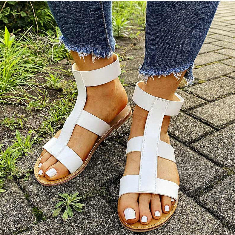 Creamtopmall Ankle Hook & Loop Flat Sandals