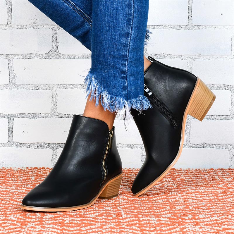 Creamtopmall Zipper Thick Heel Ankle Boots