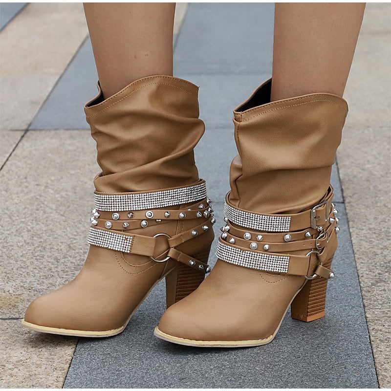 Creamtopmall Rivet Buckle Strap Boots