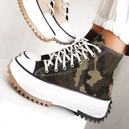 Creamtopmall Lace-Up High Top Zebra Canvas Sneakers