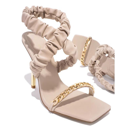 Creamtopmall Square Toe Chain High Heels Sandals