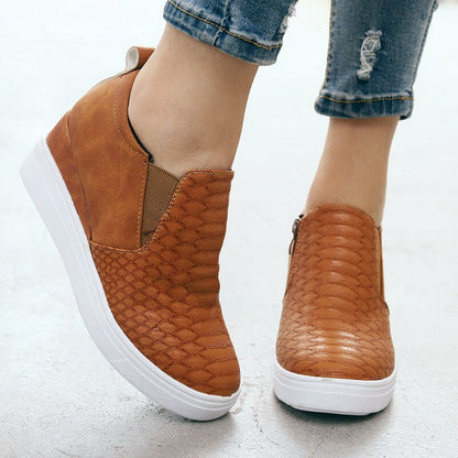 Creamtopmall Snake PU Leather Platform Wedges Shoes