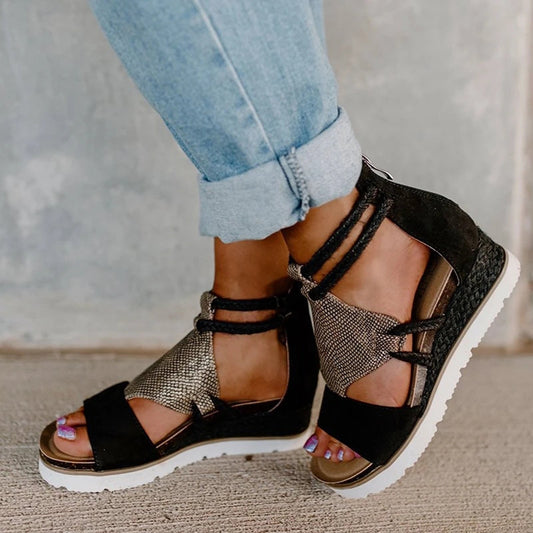 Creamtopmall Leopard Wedge Heel Sandals