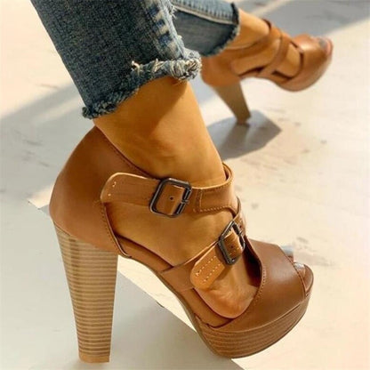 Creamtopmall Peep Toe Buckle Strap Sandals