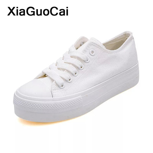 Antmvs-White Woman Casual Shoes  Spring Autumn Female Canvas Shoes Thick Bottom Lace Up Ladies Flats Fashion High Quality Footwear