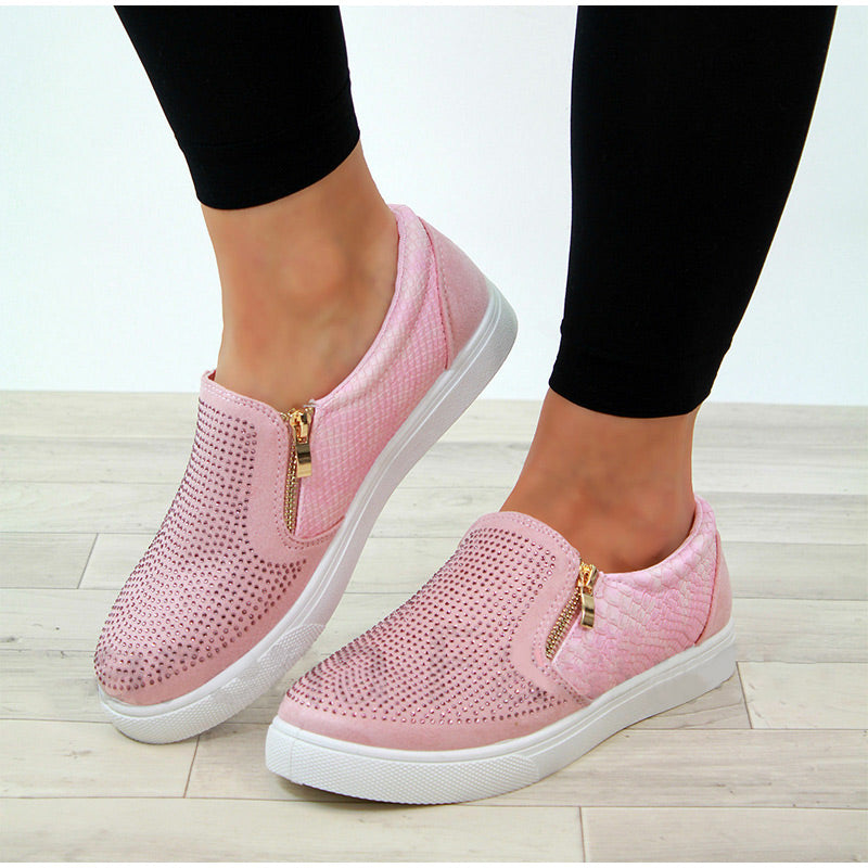 Creamtopmall Crystal Slip On Flat Loafers