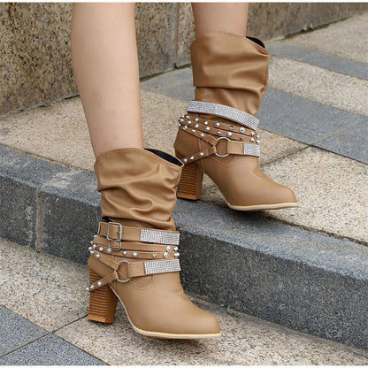 Creamtopmall Rivet Buckle Strap Boots