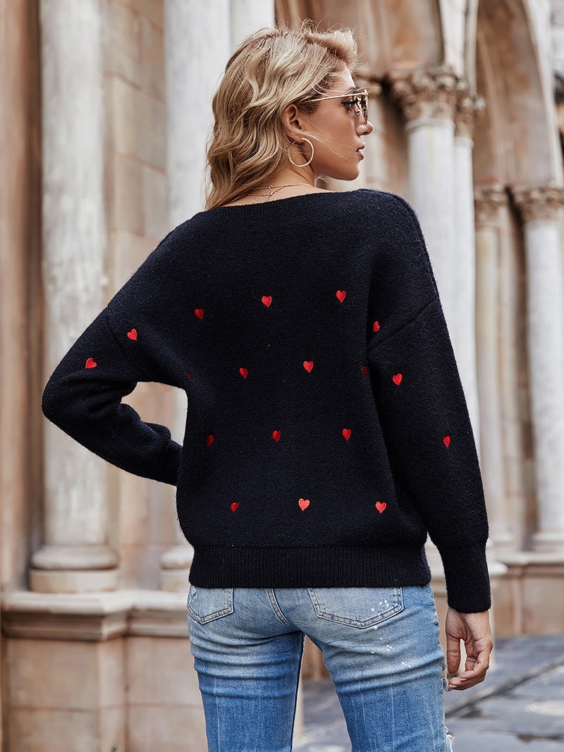 Creamtopmall Needless To Say Sage Red Heart Print Sweater