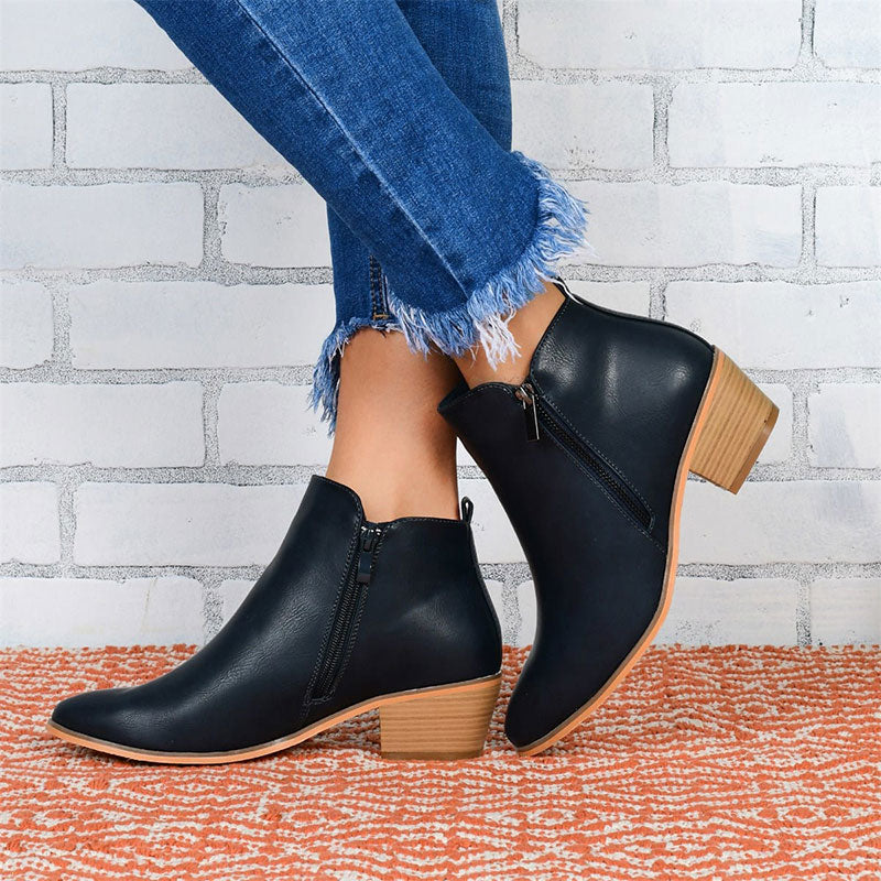 Creamtopmall Zipper Thick Heel Ankle Boots