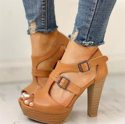 Creamtopmall Peep Toe Buckle Strap Sandals