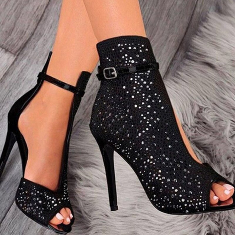 Creamtopmall Bling Ankle Strap Cover High Heels Sandals