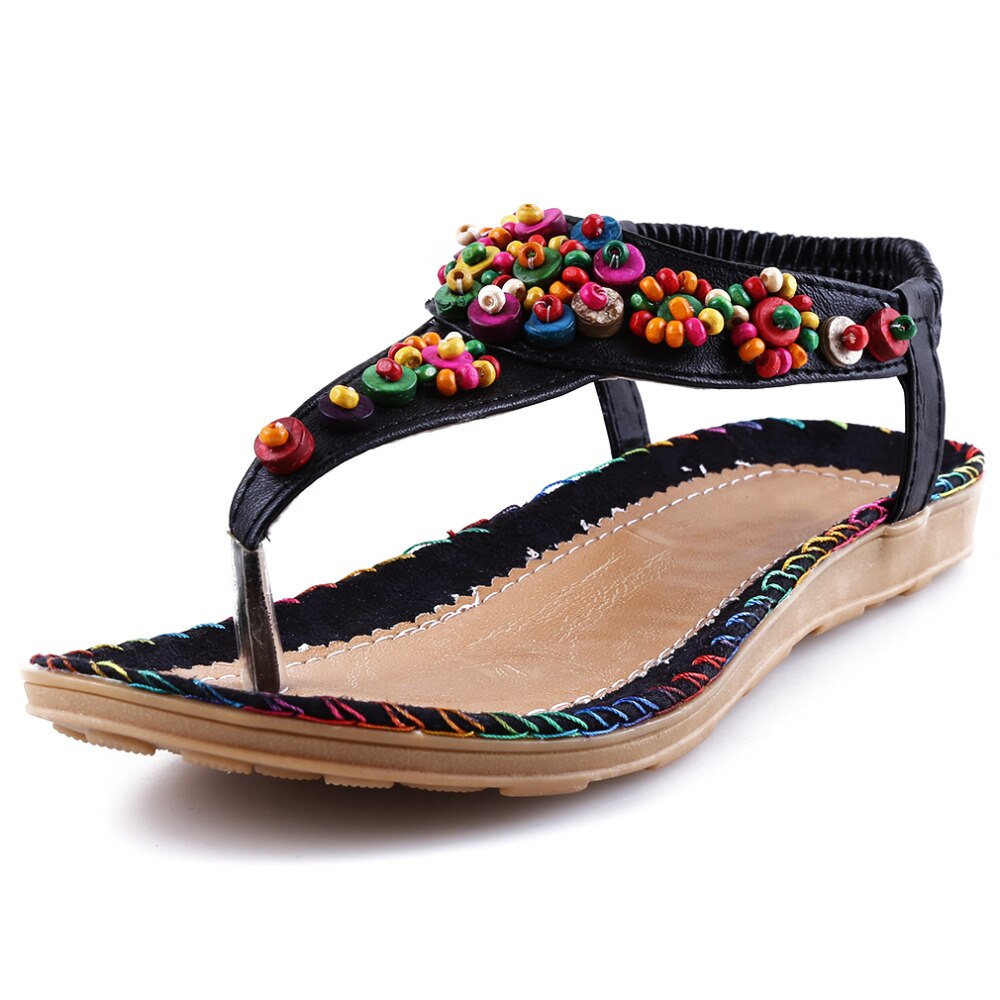 Creamtopmall Beads Chains Thong Gladiator Flat Sandals