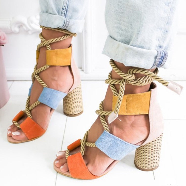 Creamtopmall Lace Up High Heels Gladiator Sandals