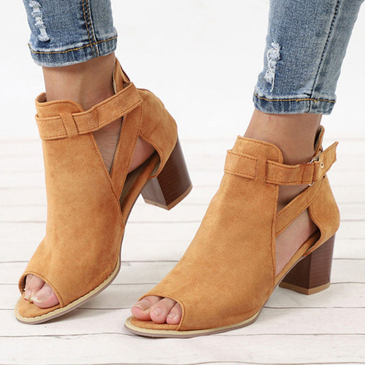 Creamtopmall Flock Square Heel Square Sandals