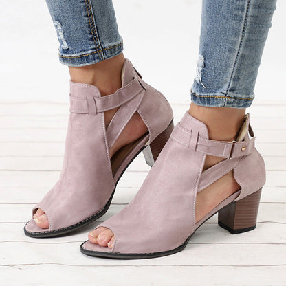 Creamtopmall Flock Square Heel Square Sandals