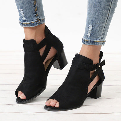 Creamtopmall Flock Square Heel Square Sandals