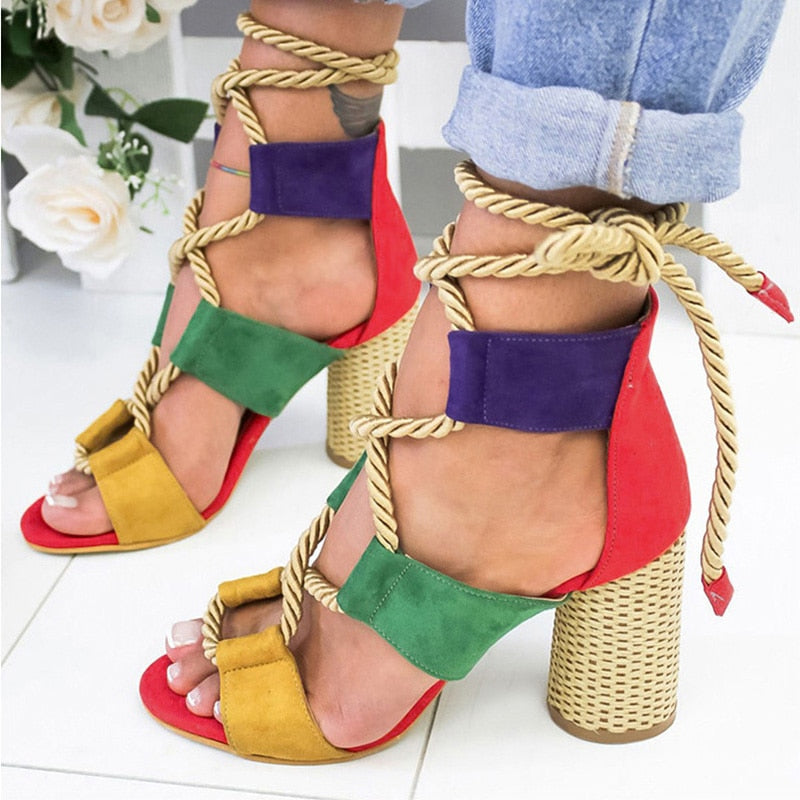 Creamtopmall Lace Up High Heels Gladiator Sandals