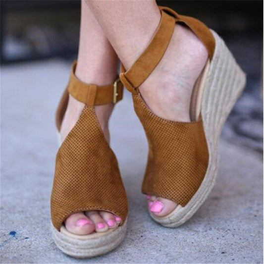 Creamtopmall Flock Wedges High Ankle Sandals