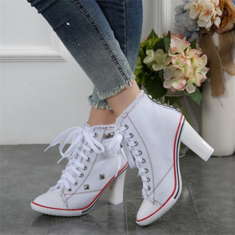 Creamtopmall Denim Square High Heels