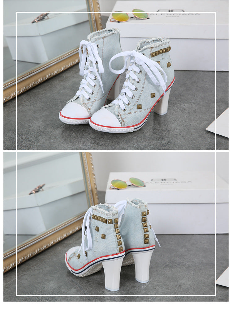 Creamtopmall Denim Square High Heels