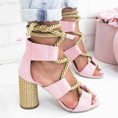 Creamtopmall Lace Up High Heels Gladiator Sandals