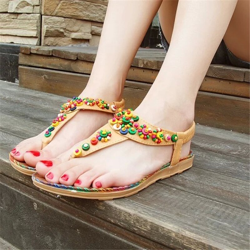 Creamtopmall Beads Chains Thong Gladiator Flat Sandals