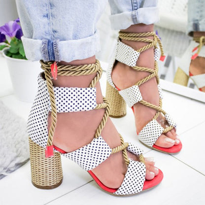 Creamtopmall Lace Up High Heels Gladiator Sandals