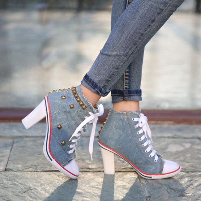 Creamtopmall Denim Square High Heels