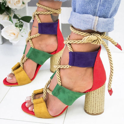 Creamtopmall Lace Up High Heels Gladiator Sandals