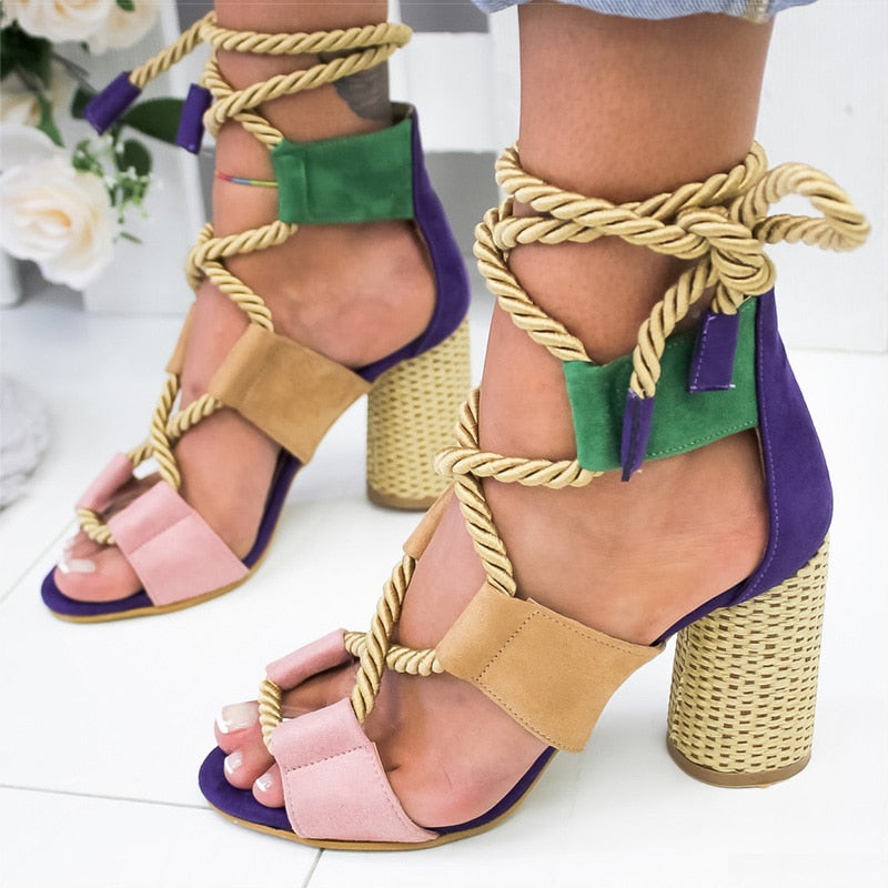 Creamtopmall Lace Up High Heels Gladiator Sandals