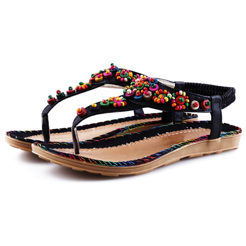 Creamtopmall Beads Chains Thong Gladiator Flat Sandals