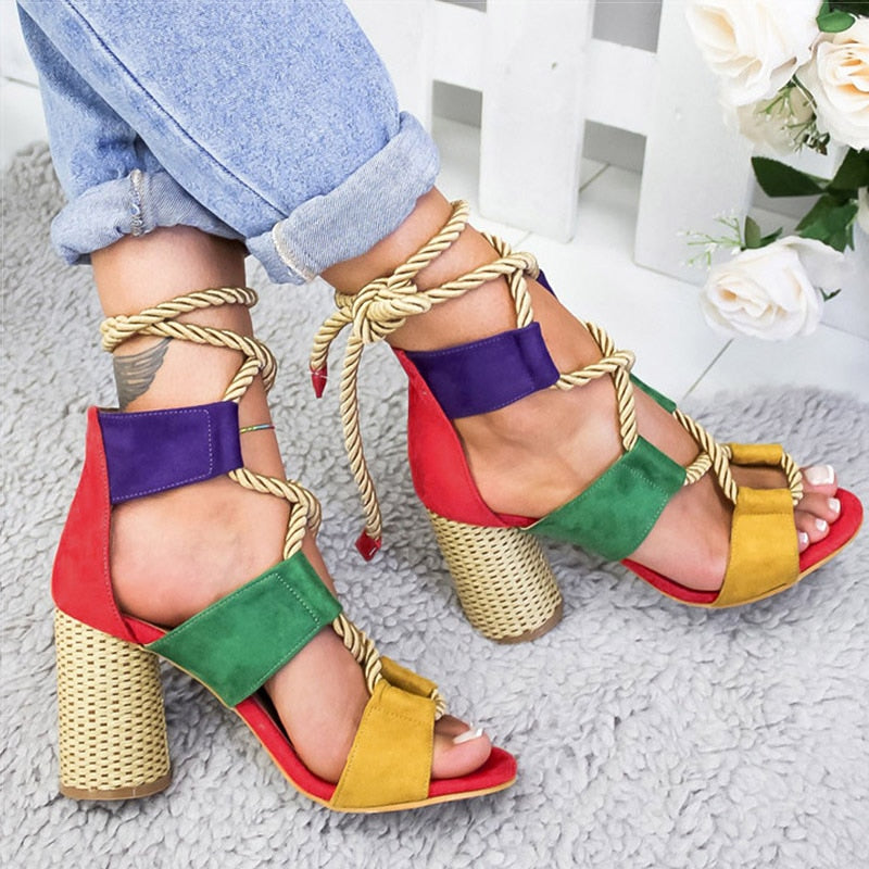 Creamtopmall Lace Up High Heels Gladiator Sandals