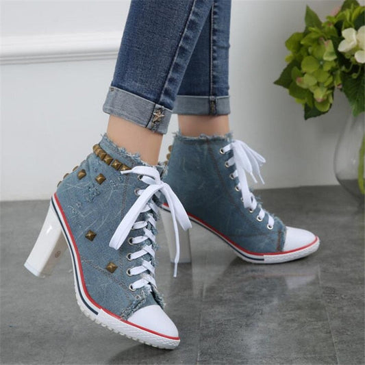 Creamtopmall Denim Square High Heels