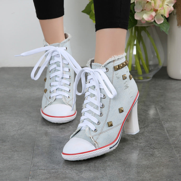 Creamtopmall Denim Square High Heels