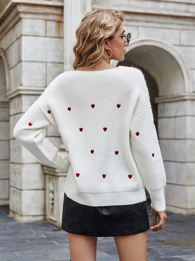 Creamtopmall Needless To Say Sage Red Heart Print Sweater