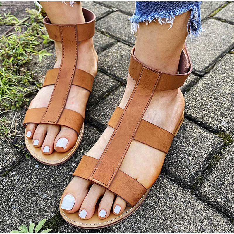 Creamtopmall Ankle Hook & Loop Flat Sandals