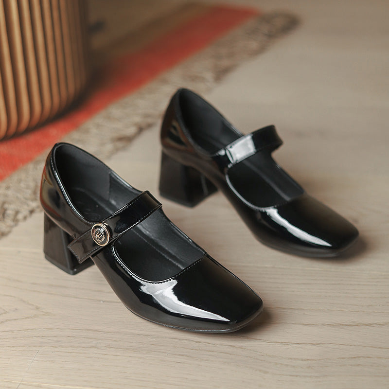 Creamtopmall Retro Mary Jane Hoof Heels Loafers