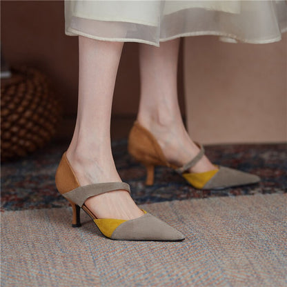 Creamtopmall Flock Shallow Pointed Toe Thin Heels Shoes