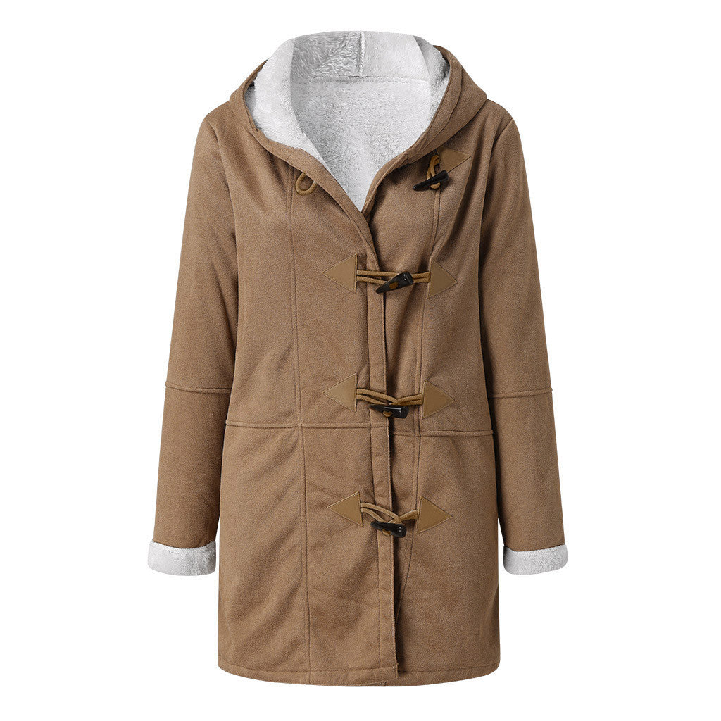 Creamtopmall Horn Buckle Pocket Overcoat Hooded