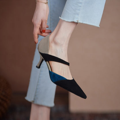 Creamtopmall Flock Shallow Pointed Toe Thin Heels Shoes